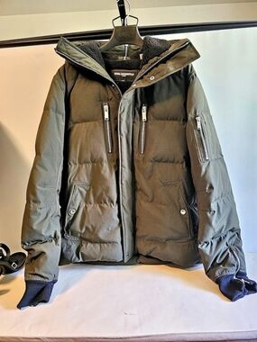 Karl Lagerfeld  Hooded Puffer Jacket in Dark Green Like New From Saks.